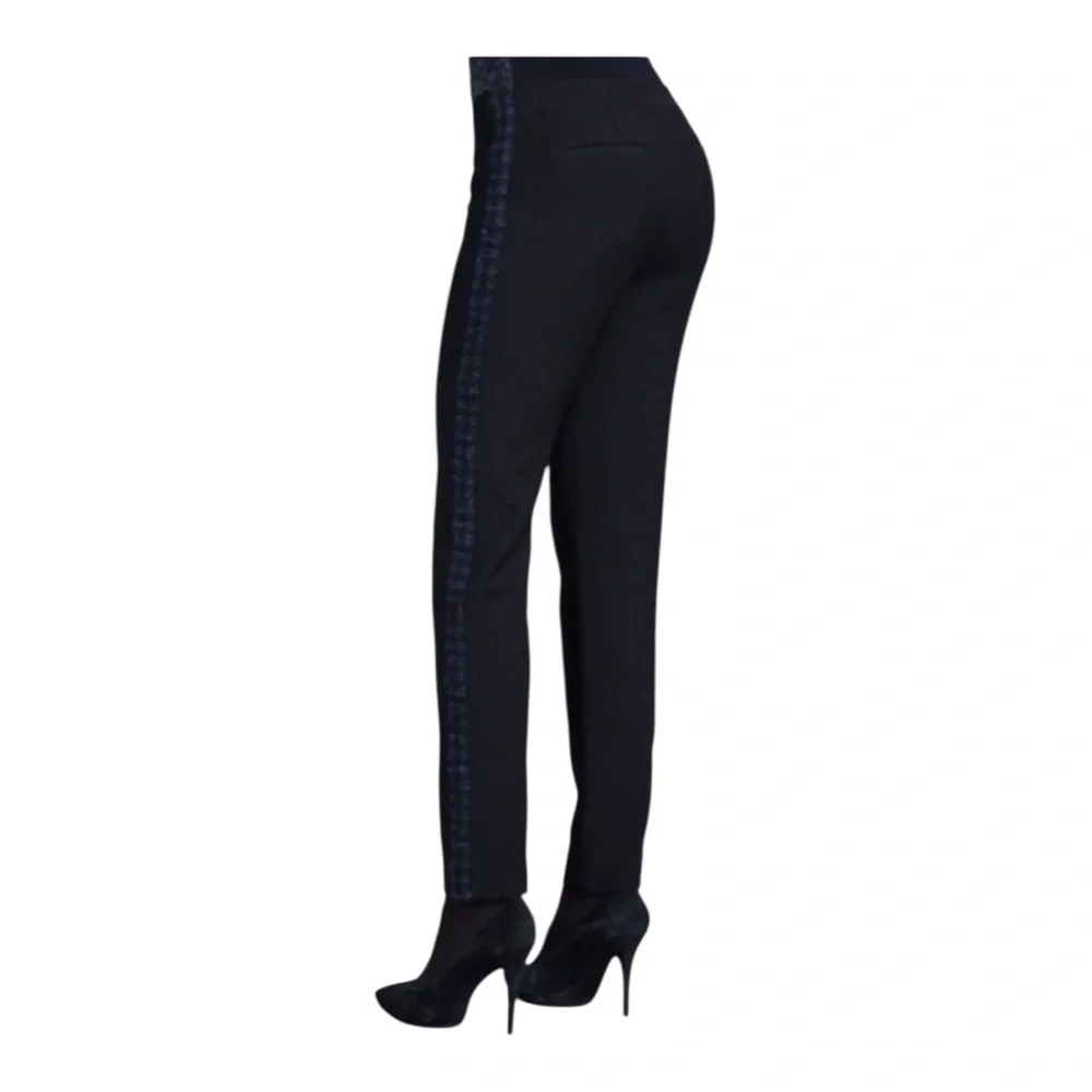 Tory Burch Tobie Wool Blend Pants With Blue Tweed Tuxedo Stripe Quiet Luxury
